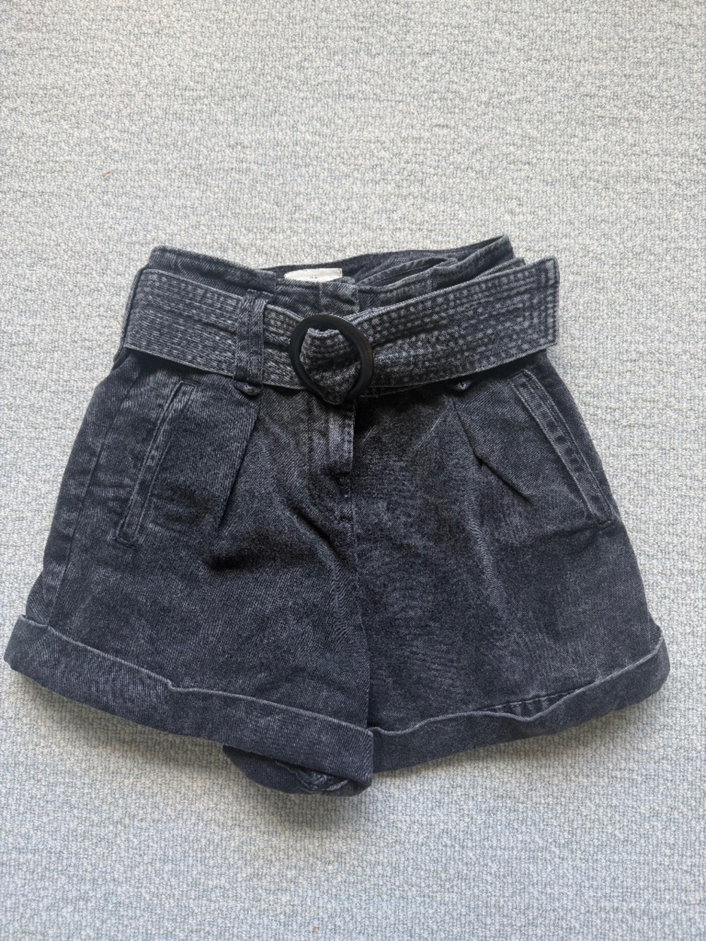 Sézane Charcoal Belted Denim Shorts